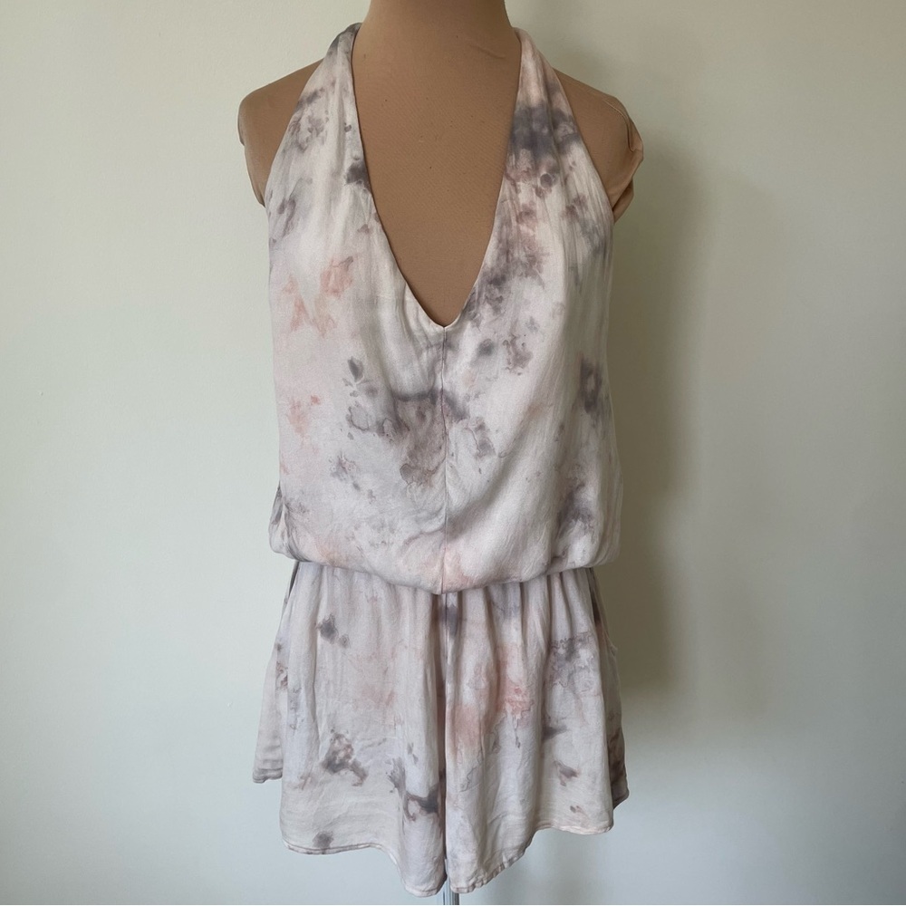Young Fabulous & Broke Halter Tie Dye White Multi Rayon Blouson Romper Size S